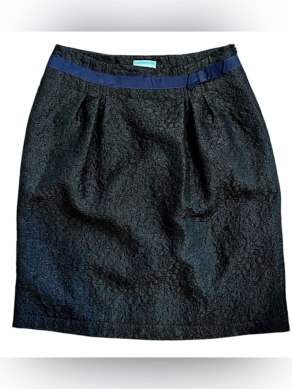 SIMPLY VERA/VERA WANG Black Textured Sparkle Line Skirt Navy Trim SZ 6